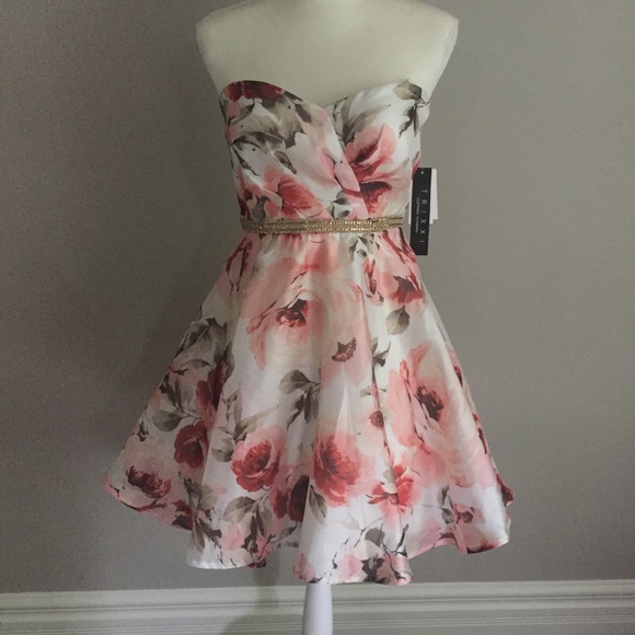 Trixxi Women's Juniors' Floral Off Shoulder Sleeveless Dress Prom Hoco Size 7 - Picture 2 of 7